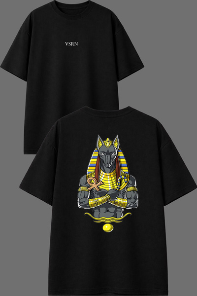 VSRN Tricou oversize negru cu imprimeu în față și în spate, design Corned Corn.