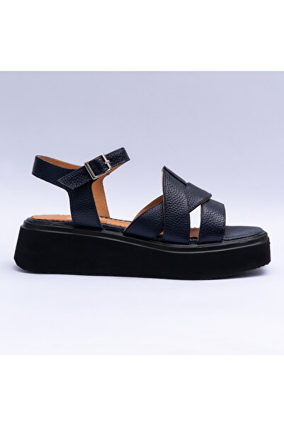 VAGAM Women 'Sandals Made of Genuine Leather Navy Blue