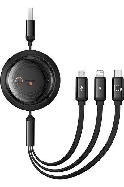 Baseus Cablu USB USB-A - USB-C + microUSB + Lightning 1.1 m Negru (P103687001...