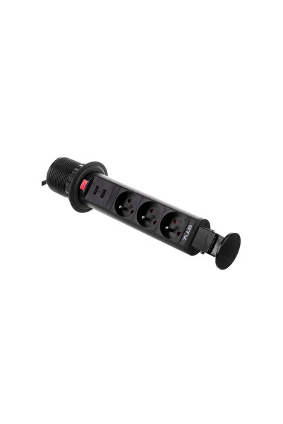 GTV Priză de birou încastrată fi 60mm, neagră, cu 3 prize cu împământare și 2...
