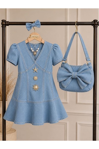 Bisahane Girl's Denim Dress Bag Buckle Pendant