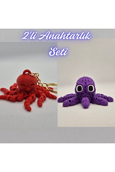3DAtölyeMaker Pink Octopus and Purple Knitted Pattern Octopus Keychain