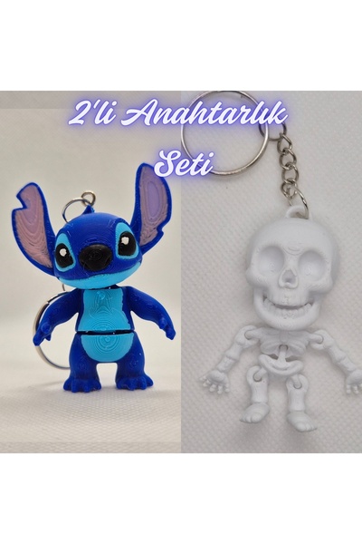 3DAtölyeMaker Blue Flexible Stitch and White Flexible Dolphin Keychain