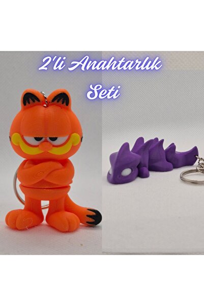 3DAtölyeMaker Blue Garfield and Purple Flexible Dragon Keychain