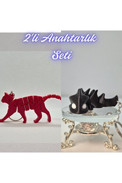 3DAtölyeMaker Fire Department Red Flexible Cat and Black Flexible Dragon Keyc...