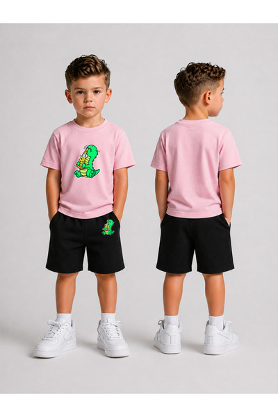 LORVEX Set tricou și pantaloni scurți pentru băieți, din bumbac imprimat, pen...