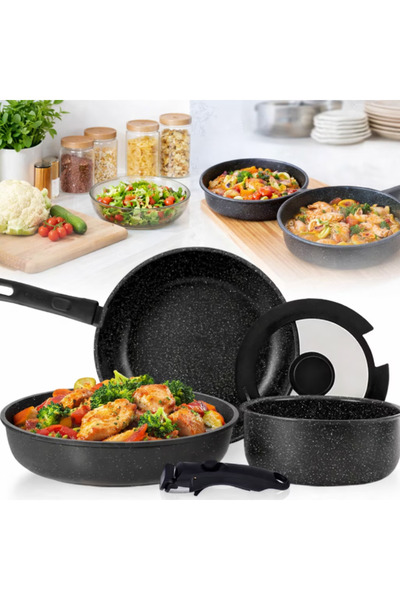 KASEVY Set of 5 non-stick cooking pots, detachable handle, oven-safe, inducti...