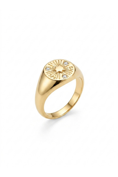 ZARİN JEWELS Zirkon Taşlı Altın Kaplama Ayarlanabilir Şövalye Yüzük