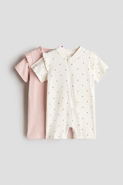 H&M 2-pack frill-trimmed cotton sleepsuits