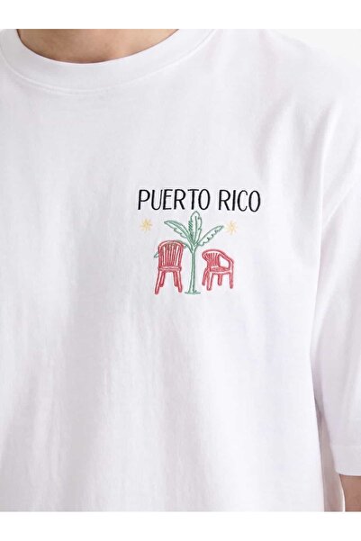 Coredra Tricou bărbătesc Puerto Rico cu croială oversize - Alb - C101