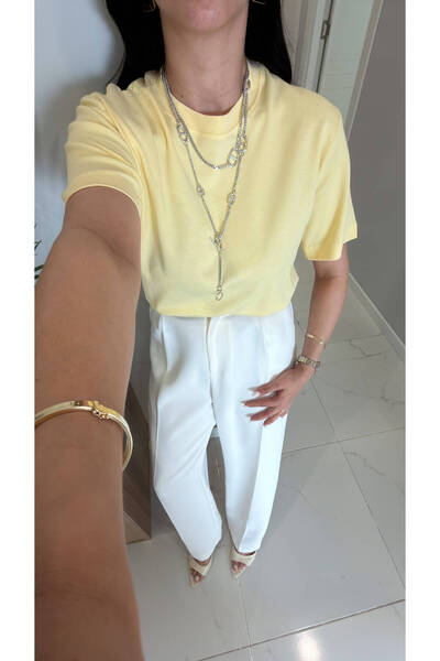 BİRCANÇİL Billens Yellow Cotton Crew Neck T-Shirt