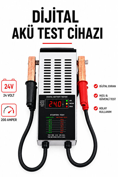Badem10 Dijital Akü Test Cihazı 24V 200 Amper Araç Akü Voltaj Ölçer Profesyon...