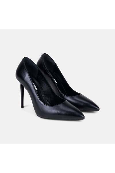 Desa Stiletto clasic din piele neagră cu vârf ascuțit pentru femei