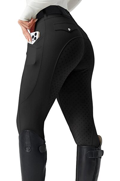 FitsT4 Sports Pantaloni de călărie pentru femei, cu șezut integral, colanți e...