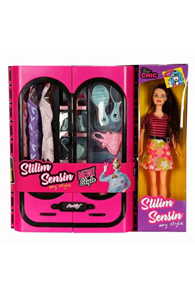 OYDAS Stilim Sensin Bebek ve Gardırobu - Koyu Pembe Dolap-Kumral Bebek