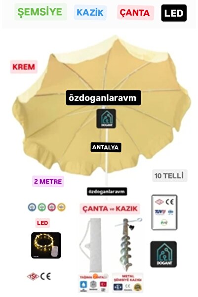 dogant özdoğanlar avm Krem Plaj Kamp Şemsiyesi 2 Metre 10 Telli +Çanta+ Kazık...