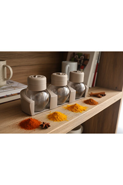 YAZICI 3-Piece Glass Spice Jar Set with Stand Organizer Spice Jar