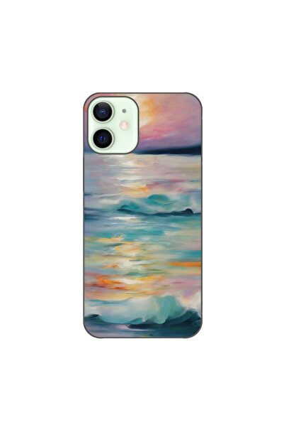 OEM Калъф, съвместим с Apple iPhone 12 Mini, силиконов гел TPU, с акварелен д...