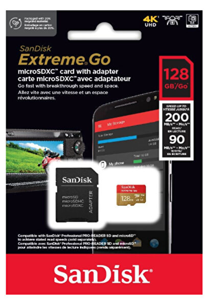 SanDisk Extreme Go microSDXC Memory Card 128 GB up to 200 MB/s, 4K UHD, Rescu...