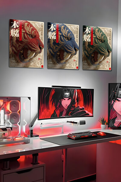 DekorHane Player's Room 3-Piece Metal Painting, Tiger Design, Gaming Home Dec...