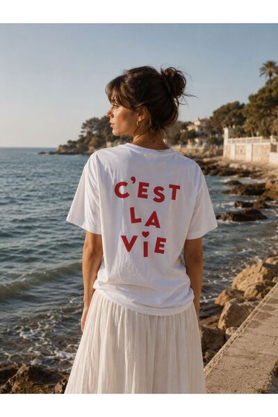 Hediyenza Women's C'Est La Vie Short Sleeve White T-Shirt
