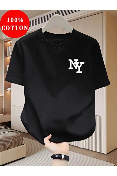 PAVRO Unisex Άνετο T-shirt με μικτό σχέδιο και στάμπα