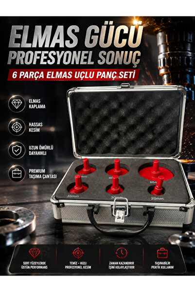 mucit home Pro Kutu 6 Parça Elmas Kaplı Panç Seti 20-65 mm Mermer Granit Sera...