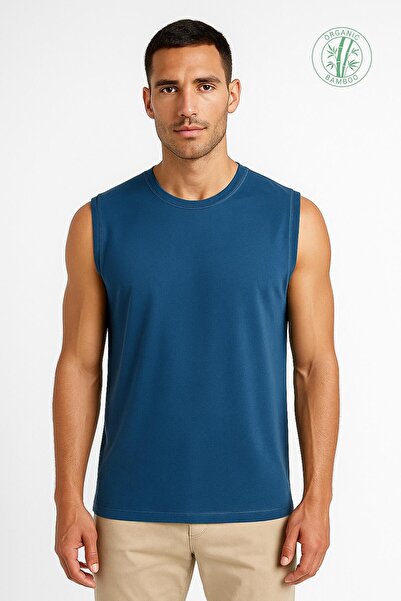 OBJE Men's Indigo Bambo Round Neck Sleeveless Undershirt