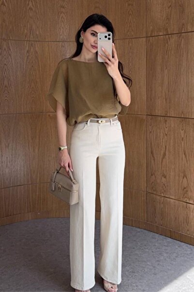 aura7 collection KADIN GİYİM BEJ PALAZZO KOT PANTOLON