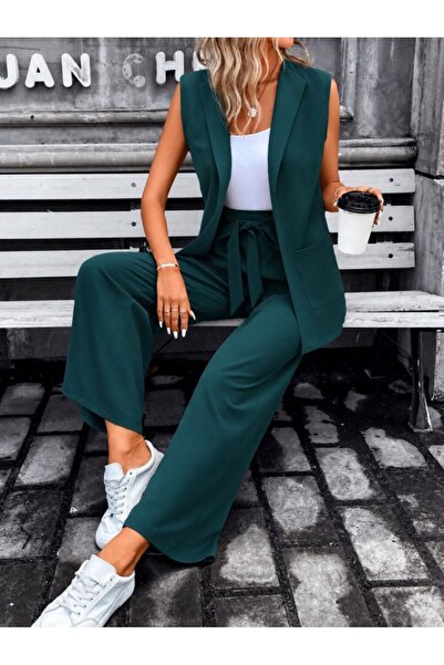 JANES Women's Sleeveless Open Front Collared Pocketed Janjan Crepe Vest and T...