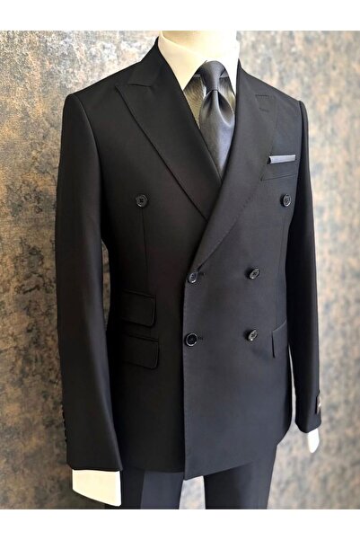ilayda emir Luxury, Slim Fit, 6 Drop, Double Breasted, Black Men's Suit