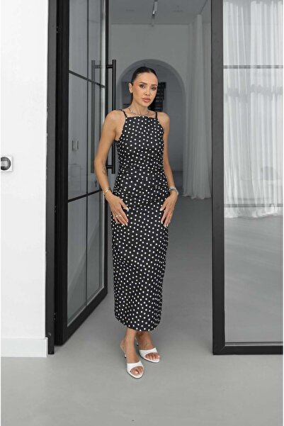 Havoş Rochie din denim Levin cu buline, albastru marin