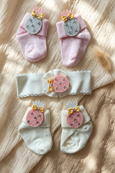 Babydonat Pina Bloom Crystal Stone Pineapple Figured Baby Socks and Bandana S...