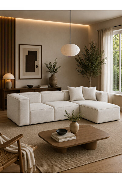 Haliloğlu Relax Soft Standart 4 Modül Köşe Takımı (Ekru) Keten 10, (2 Köşe, 1...