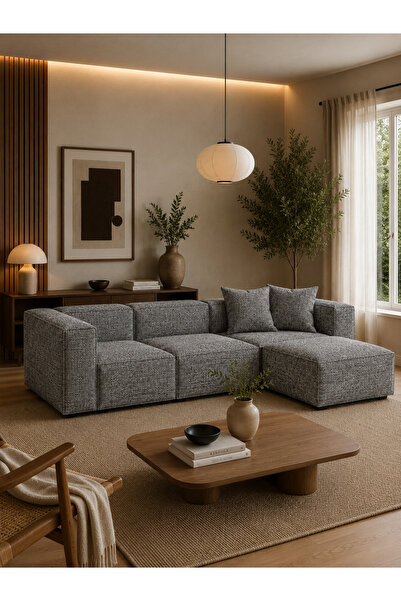 Haliloğlu Relax Soft Standart 4 Modül Köşe Takımı (Antrisit) Keten 600, (2 Kö...