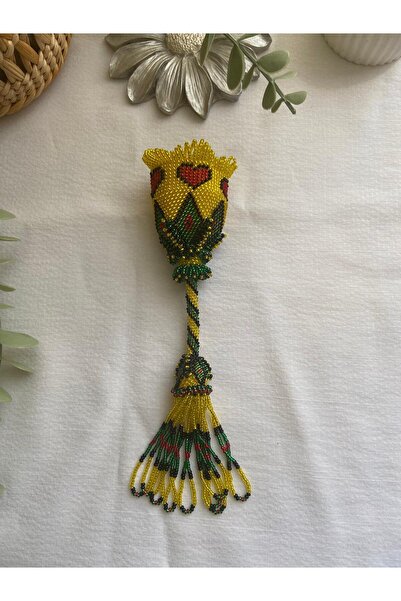 Handmade KUM BONCUK EL İŞİ ÇEKMELİ SARI GÜL ANAHTARLIK