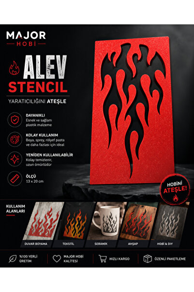 Major Hobi Flame Pattern Stencil Mold Decorative Painting and Hobby Template