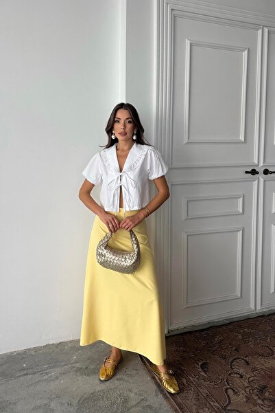 Maxi modena قميص الدانتيل الأبيض الياقة