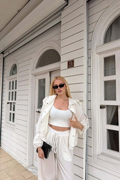 lizge giyim APOLET DETAY TENCEL BOMBER CEKET PANTOLON TAKIM