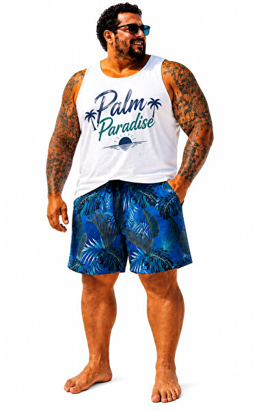 Starbattal Men's Large Size Swim Shorts Printed 26611 Indigo