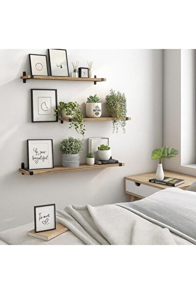 Generic Floating Wall Shelves, Set of 3, Natural Wood, Invisible Bracket, for...