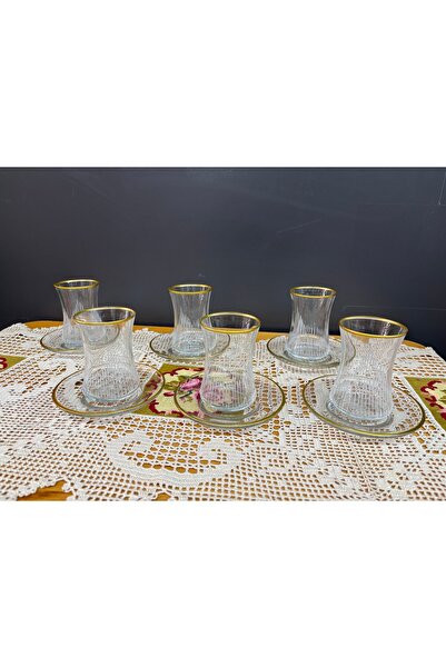 ART GLASS El İşi Kesme Çay Takımı 6lı