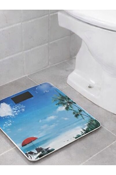 hey Digital Bathroom Scale with LCD Display, Tempered Glass, Beach Design, Au...