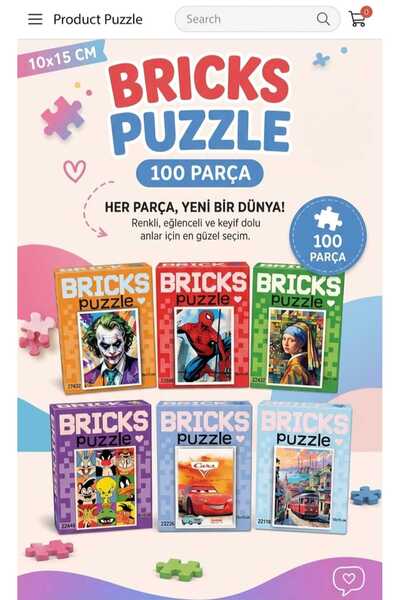 DNZt Bricks 6’lı 100 Parça Çocuk Puzzle Seti Eğitici Yapboz Oyunu 10x15 cm