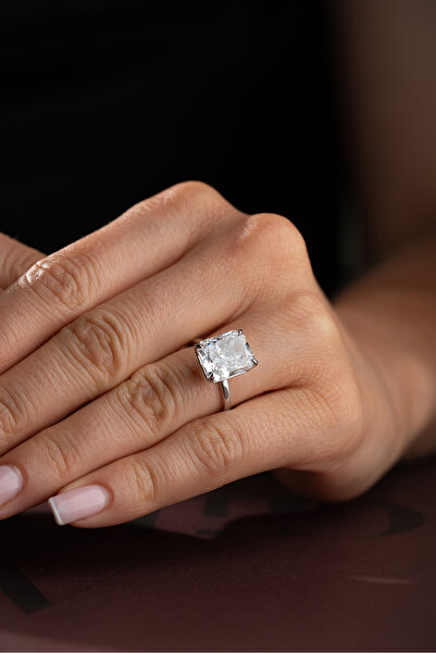 Silvano Jewelry 925 Ayar Gümüş Kare Taşlı Yüzük
