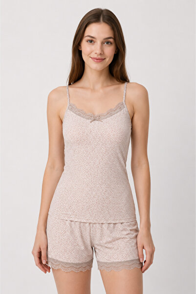 YUYİ Pijapi̇a Modal Soft Fabric Women's Rope Strap Shorts Pajama Set