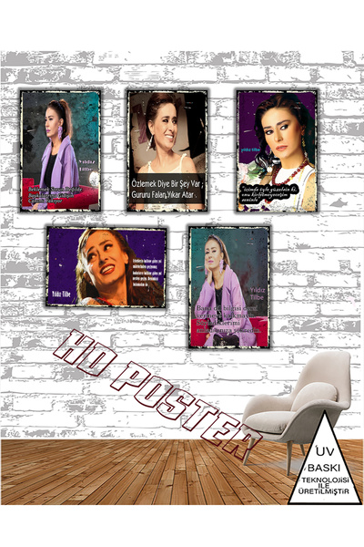 HD POSTER Yıldız Tilbe Sözler Temalı 5 Adet 20 x 30 CM MDF Yapışkanlı Duvar T...