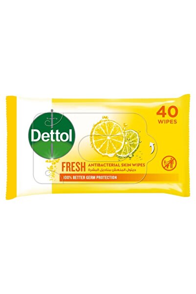 Dettol Fresh Antibacterial Skin Wipes , Pack of 40 Water Wipes