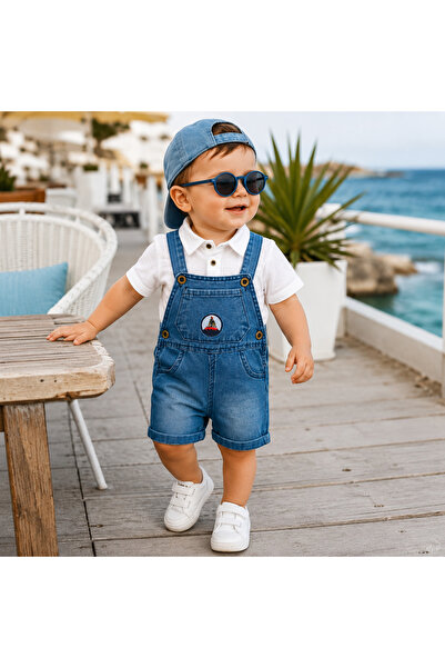 Bebelul Set 2 Piese Baieti camasa si salopeta Oryeda, Bumbac 100%, Albastru, ...