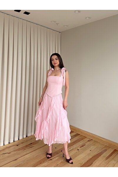 Laluvia Pink Lace Asymmetrical Skirt - E261064